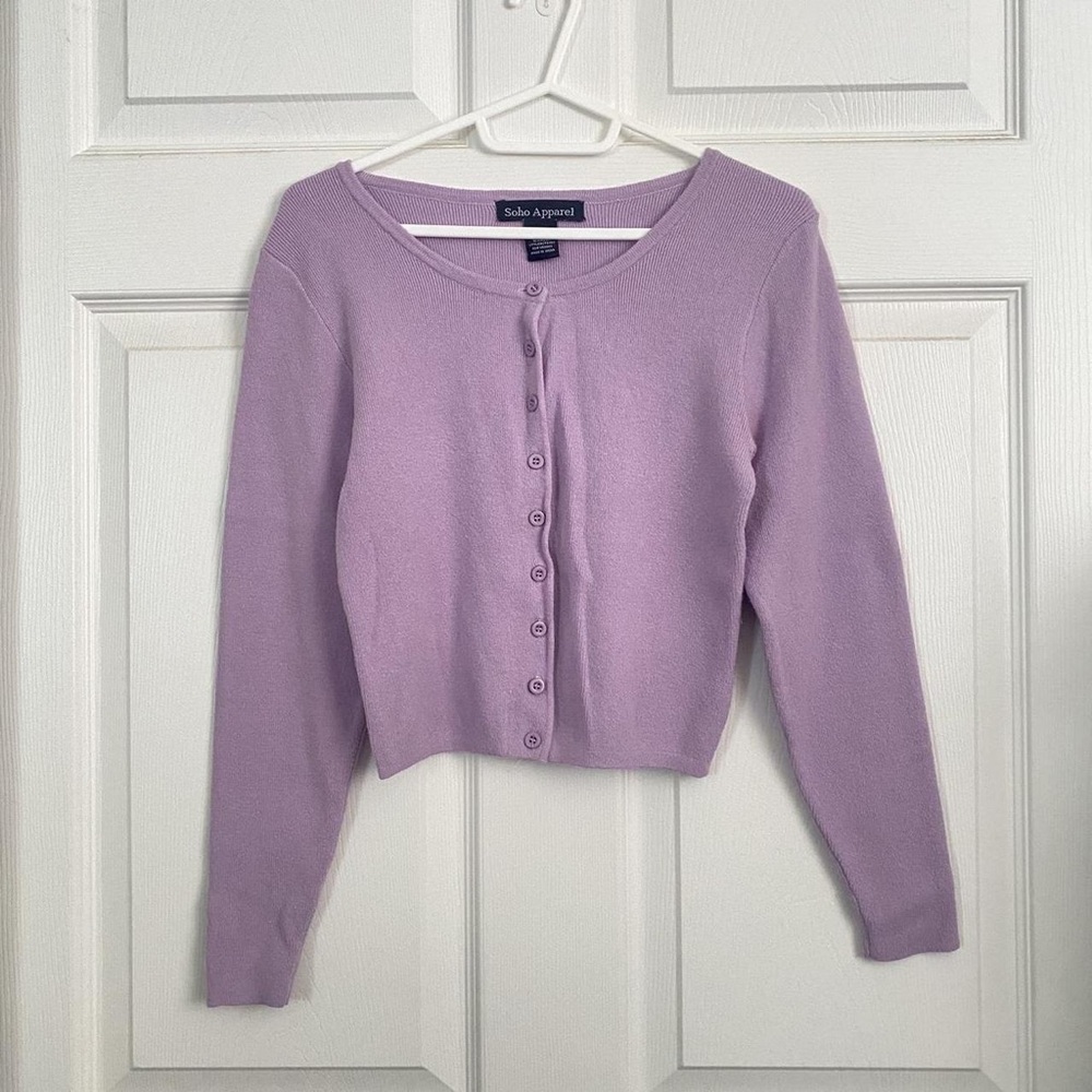 Soho Apparel Light Lavender Button-Up Cropped Cardigan